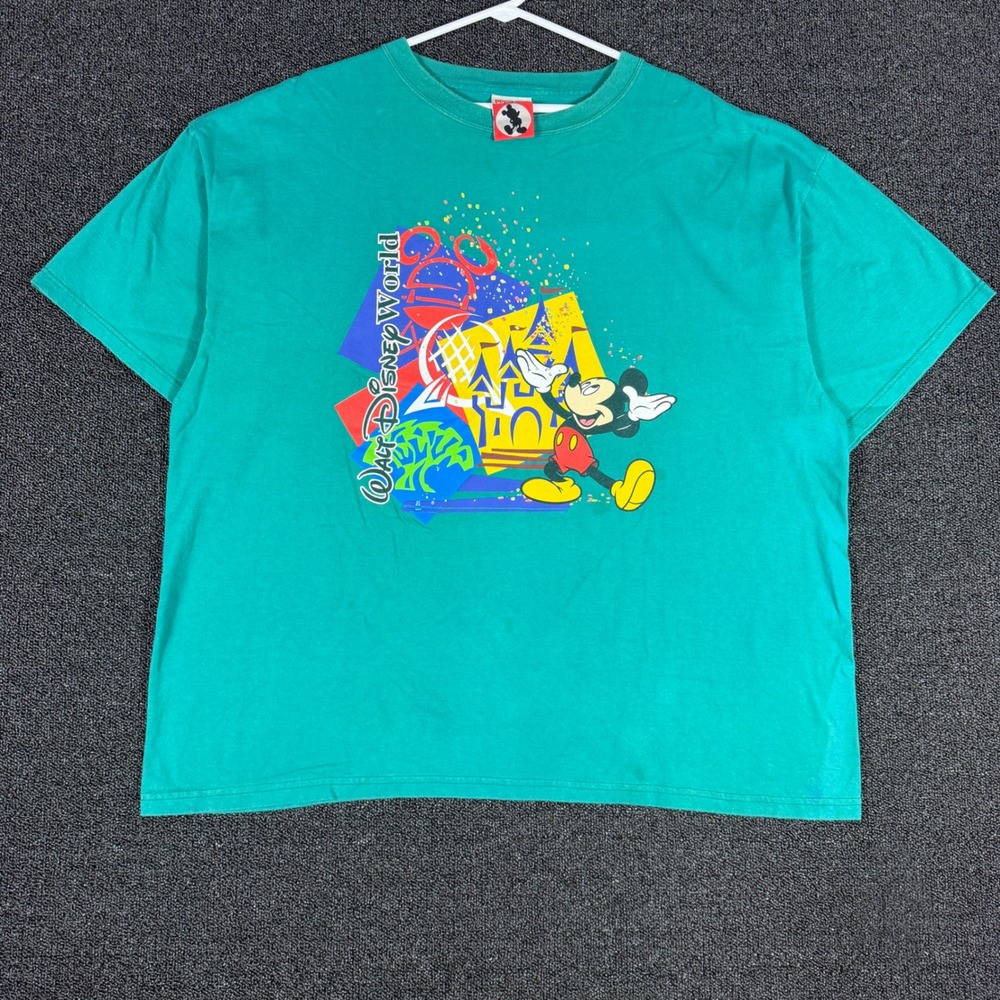 Vintage Mickey Inc Walt Disney World T-Shirt XXL Teal Green Made in USA 90s Tee